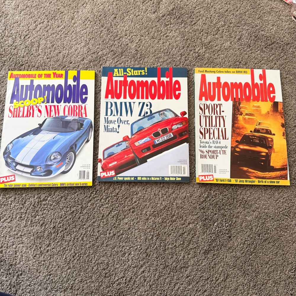 Vintage Automobile Magazine Lot 1996 Shelby Cobra BMW Z3 Toyota RAV4 3 Issues